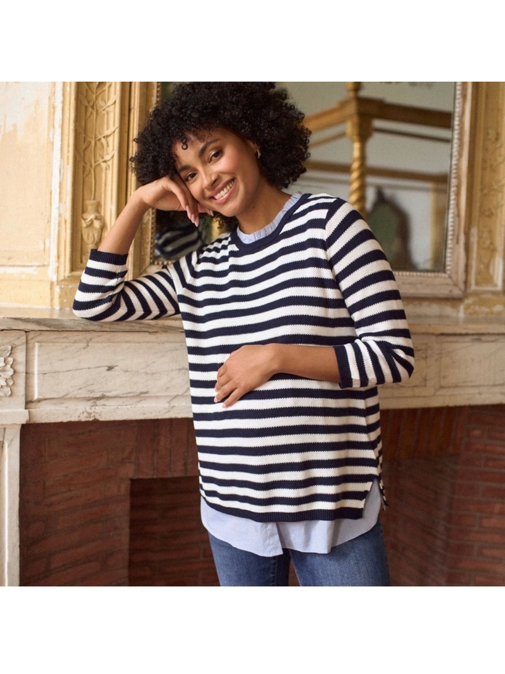 Seraphine Maternity & Nursing 3 in 1 Sweater & Top -  Navy & White - Size M